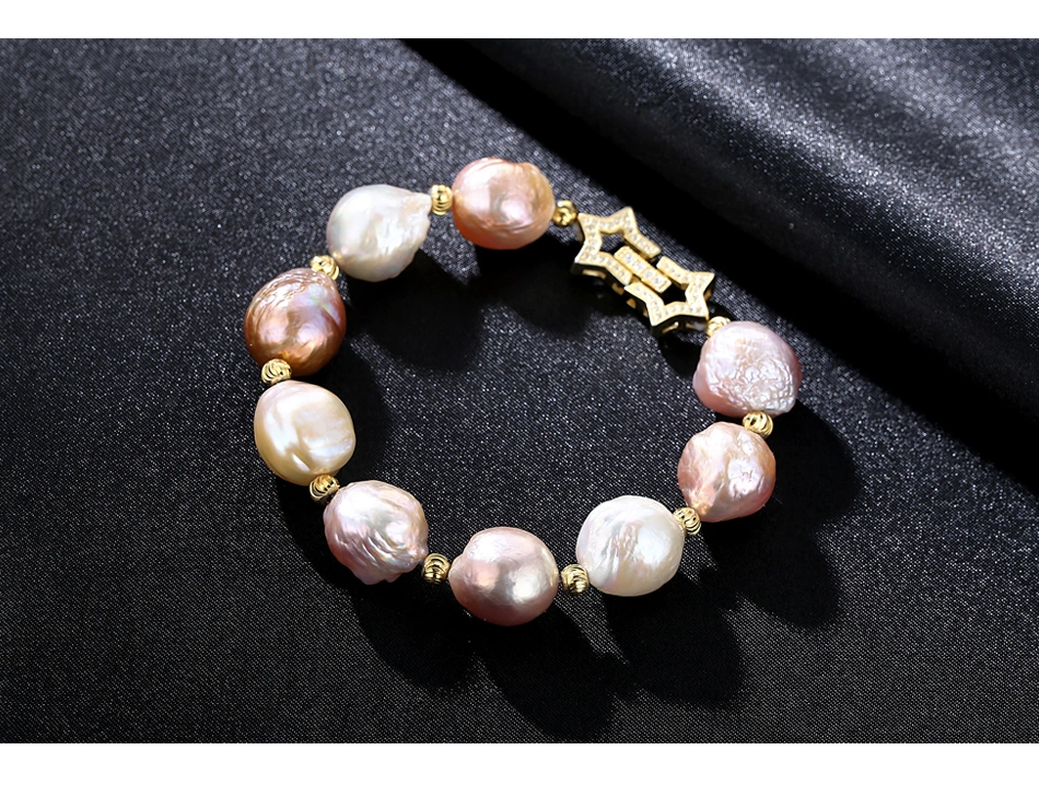 Luxury Multi-Colored Pink Cultured Freshwater Pearl Sterling Silver Bracelet