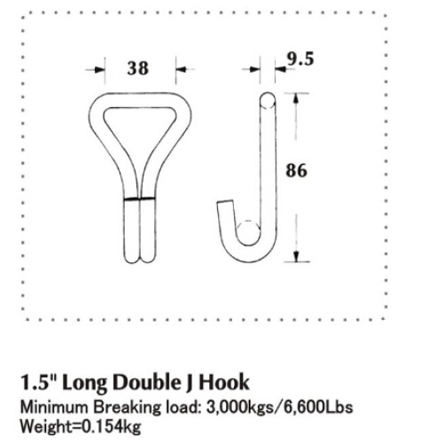 Crochet en J double plaqué Znic de 38 mm, 3000 kg