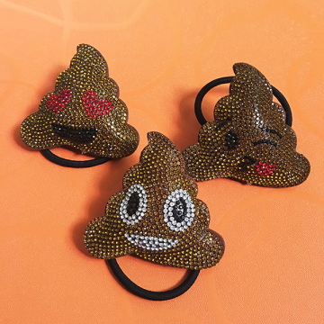 Brown Leather Rhinestone POOP Love Kiss Smile Hair Ornaments