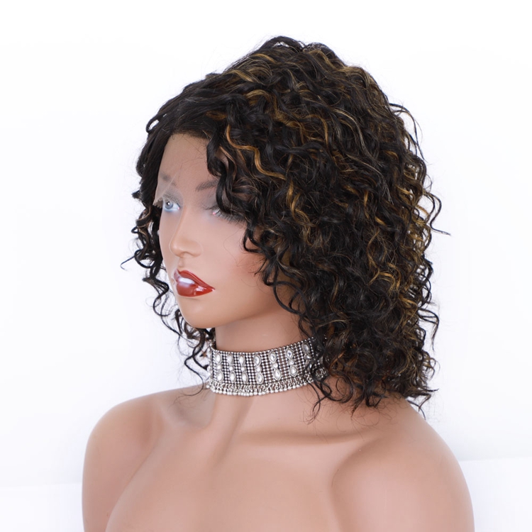 AISI Cheap Vendor Short Bob Front Lace Wigs Curly Wave Mixed Brown Brazilian Human Hair Lace Front Wigs For Black Women