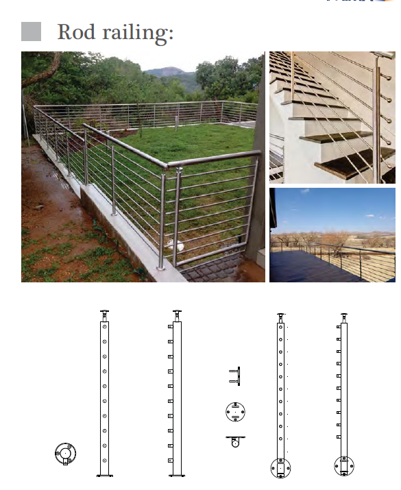 Modern staircase vertical rod railing systems solid tube railing