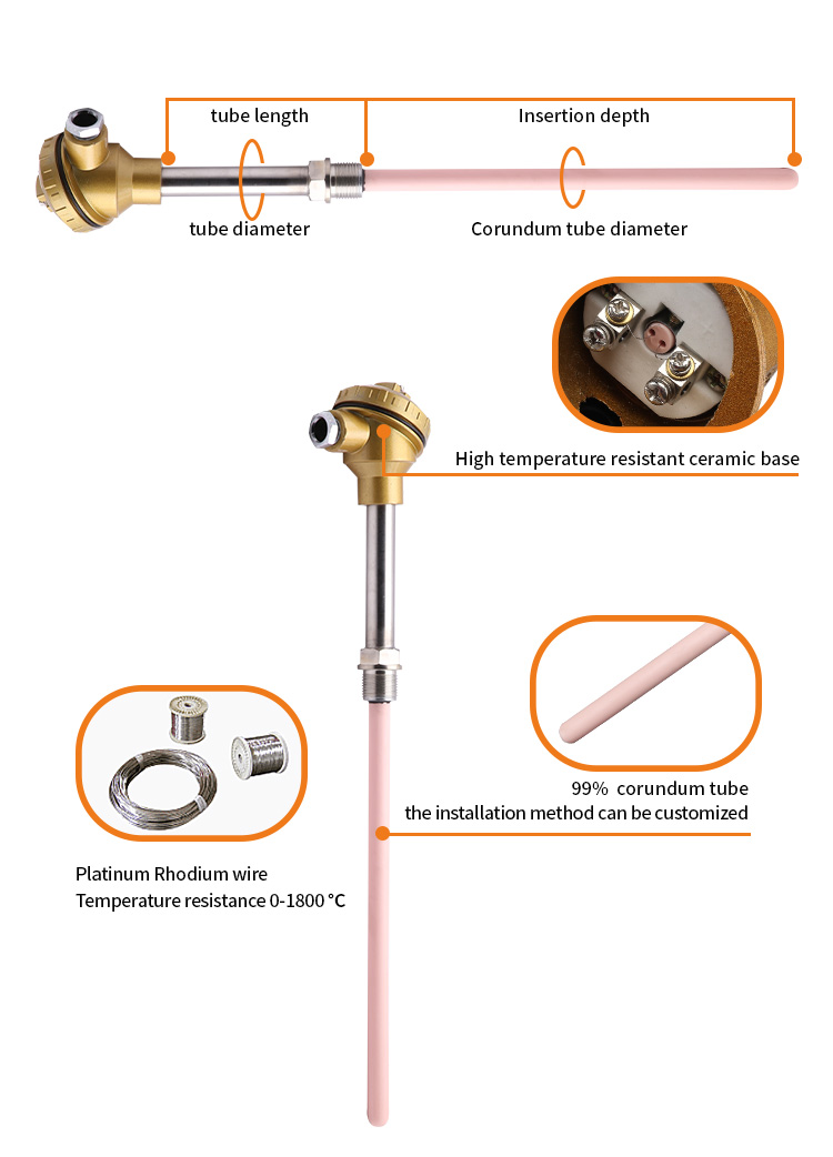 High Temperature Sensor R S B Platinum Rhodium Type Ceramic Probe Thermocouple