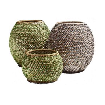 Mid Century Rattan Wicker Planter - Indoor/Outdoor Home Decor