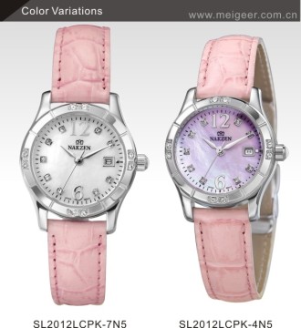 Hot sell MOP dial colourful ladies genuine leather watches