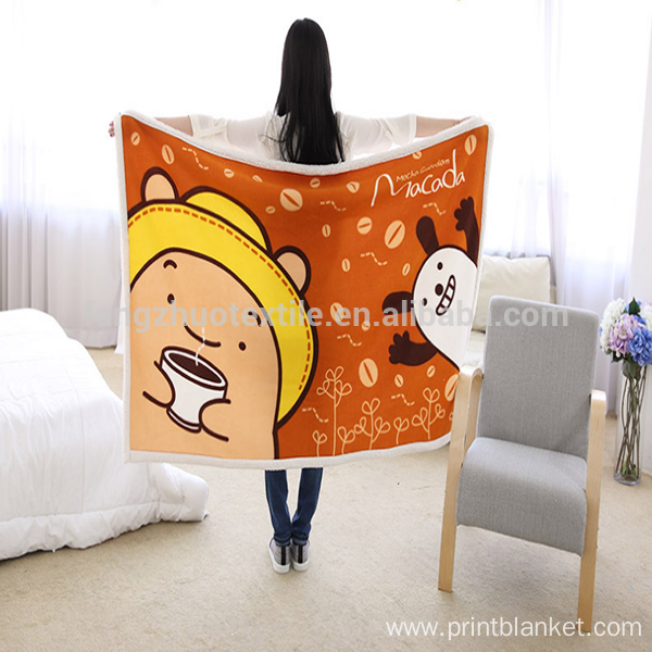 cartoon printed microfiber knee throw sherpa blanket