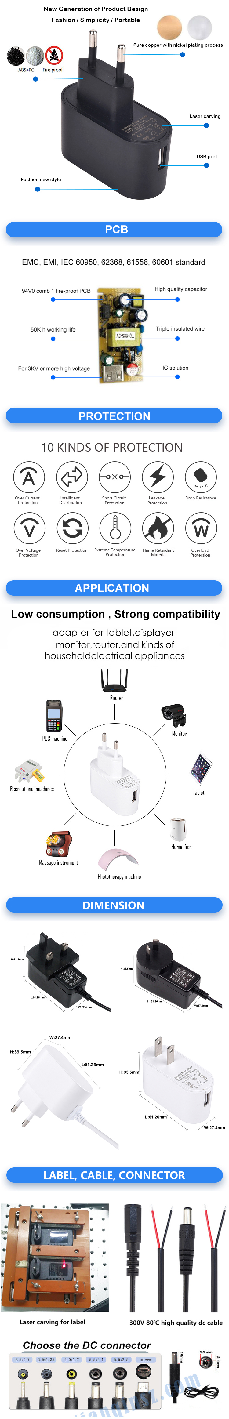 Efficiency level VI 5v 1a usb charger with UL FCC TUV CE CB EMC ROHS RCM approved