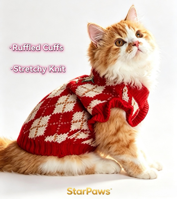 Red Knitted Cat Vest Winter Warm Pet Sweater