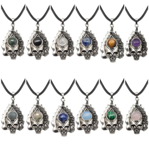 Gemstone Crystal 12 mm Silver Skull Stone Pendant 50x30 mm Pendants squelettes en pierre naturelle pour la fabrication de bijoux de bricolage