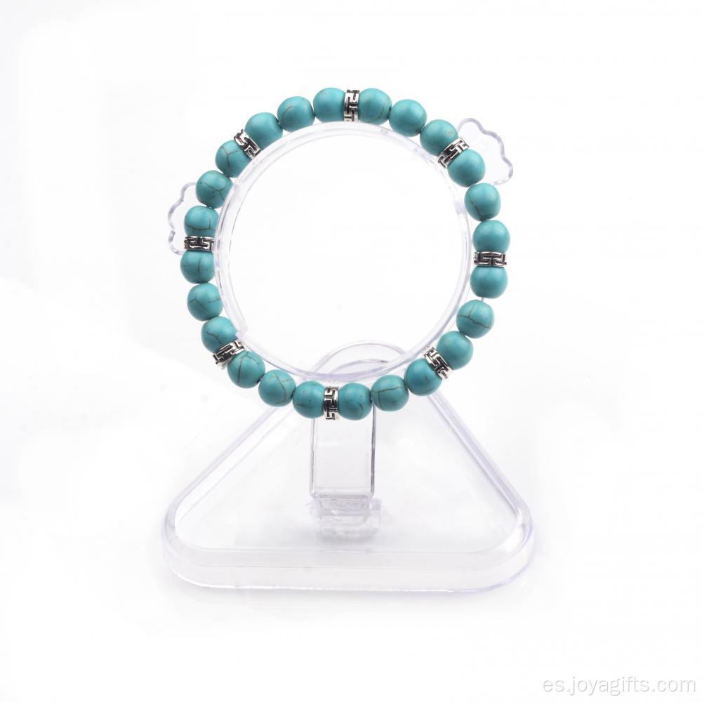 Mujeres 2016 Natural 24 Granos redondos Turquesa Piedra Preciosa 8 Pulsera de Aleación