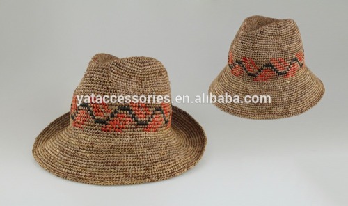 Women's solid color raffia crocheted straw hats, new coming fedora hats