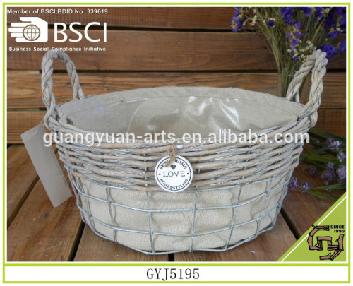 Hot home decoration storage willow and iron basket