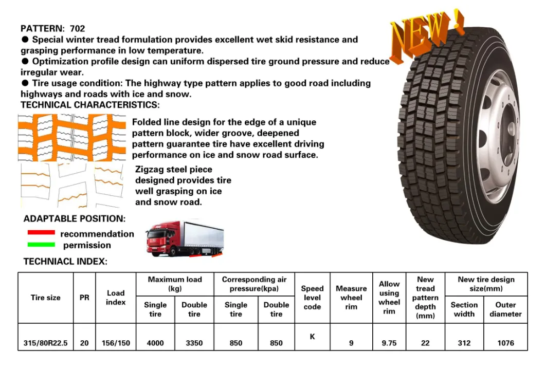 Winter Truck Tyre, Winter Tyre, Longmarch Roadlux Lm702, 315/80r22.5