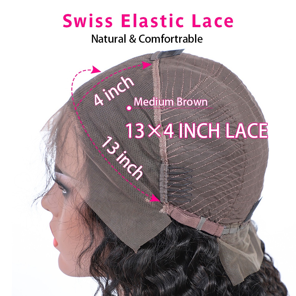 Deep Wave Remy Hair Wig Brazilian Transparent Lace Front Human Hair Wigs Virgin Hair Black Wig