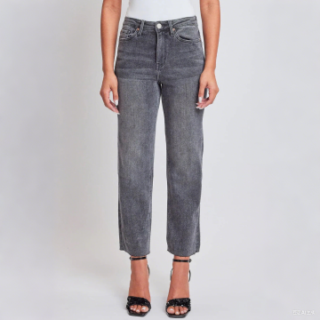 Women Grey Denim Copped Pants Basic 5 Pocket Style Jeans