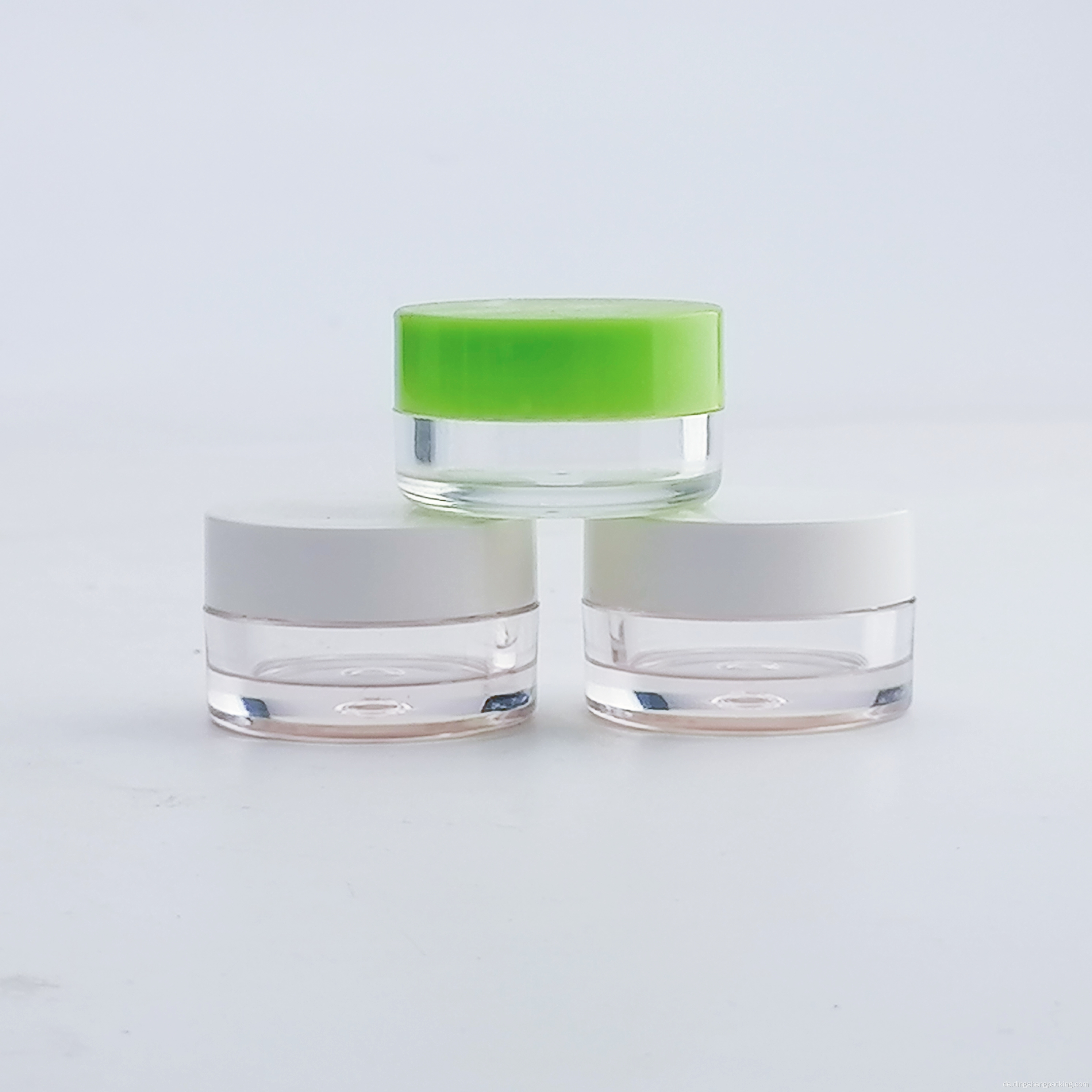 5ml Transparente kosmetische Cremedose mit grünem Verschluss PS-Kunststoffdose