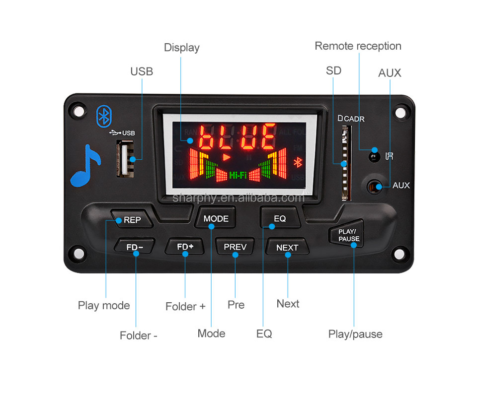 12V Bluet MP3 Decoder Audio Module Spectrum Display Lossless APE Decoding Support APP EQ FM AUX Car Accessories