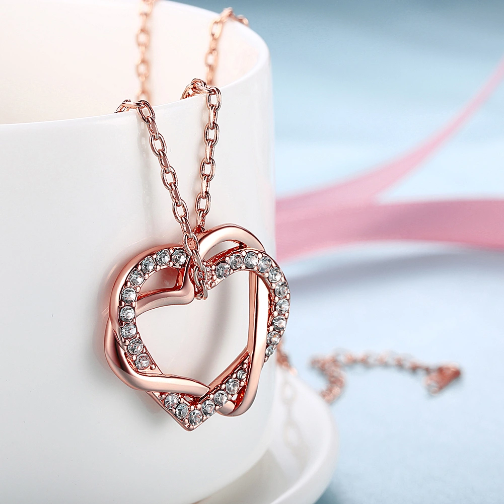 Wholesale Fine Women Jewelry New Style Fashion Rose Gold Heart Chain Pendant Necklace