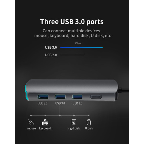 6 IN 1 USB tipo C com LED