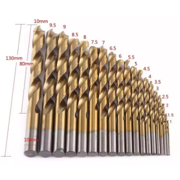 Top-Qualität 19pcs 1-10 mm Straight Shank HSS Twist Drill Bit Titan-beschichtete Twist-Drill-Bit für Bohren härtere Metalle