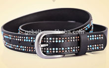 Fashion Unisex metal studded genuine leather belt in 28mm width of black col