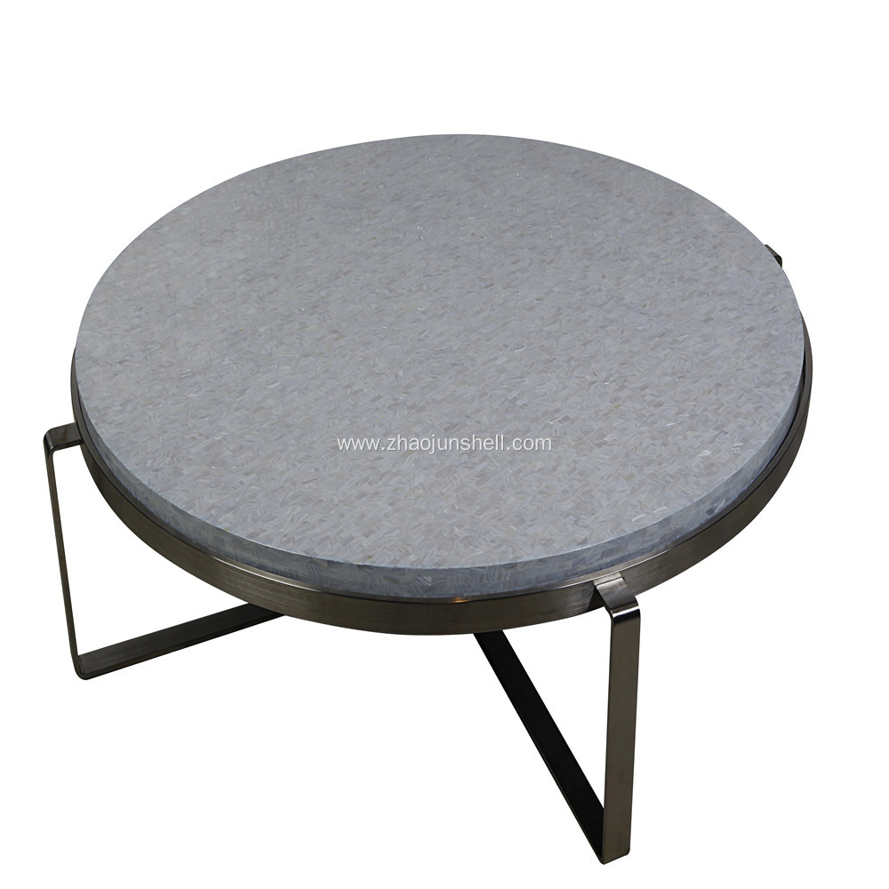 CANOSA Chinese Fresh Water Shell Covered Coffee Table with Sliver Stainless Steel