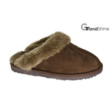 Women′s Microfiber Slippers with Fur Collar