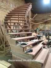 Unfinished Luxury style indoor spiral wooden stair Guangzhou
