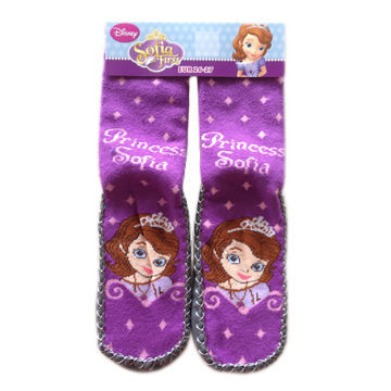 Children's home bootee socks with PU sole and ABS dots