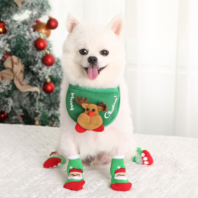 Santa Socks Pet Dogs Cats Small and Medium-sized Dogs Fall and Winter Warmth Elastic Shoes Accessories Supplies