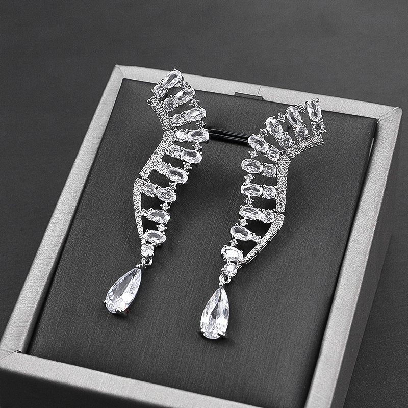 Twilight Tear Spiral Dangle Bridal CZ Earrings