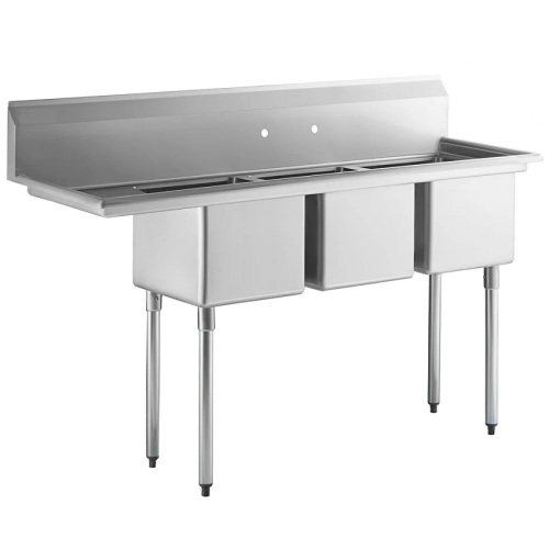 Stainless Steel Triple Compartment Sink With Left Drainboard