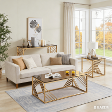 Luxury Gold Glass Coffee Table Set for home