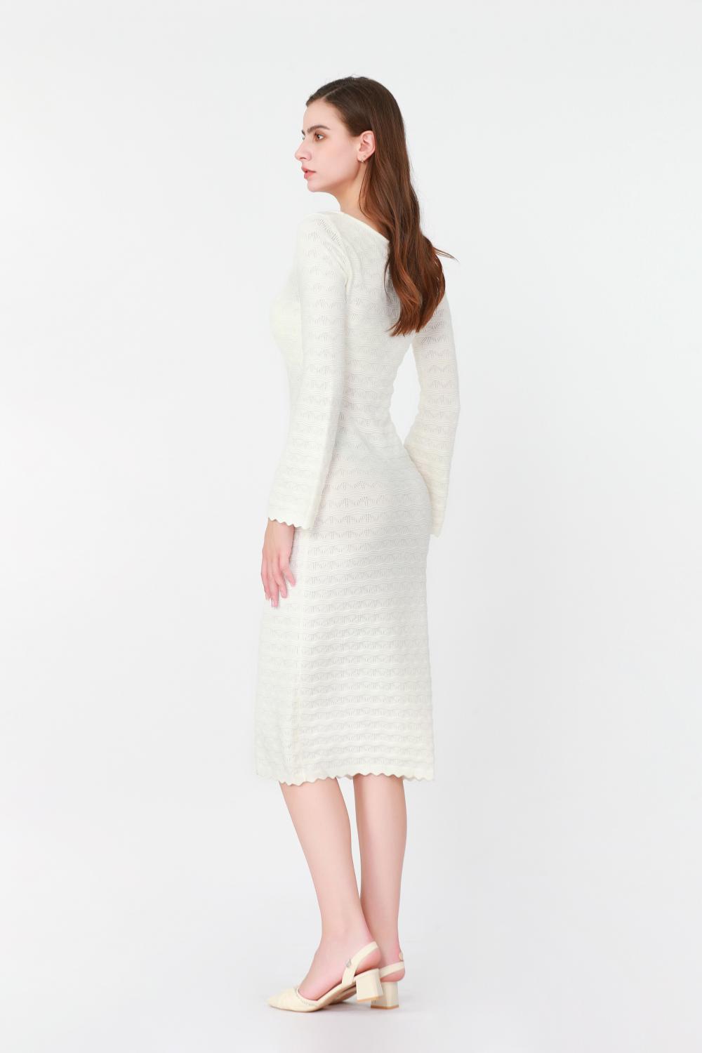 Flared-Sleeve V-neck Kint Dress