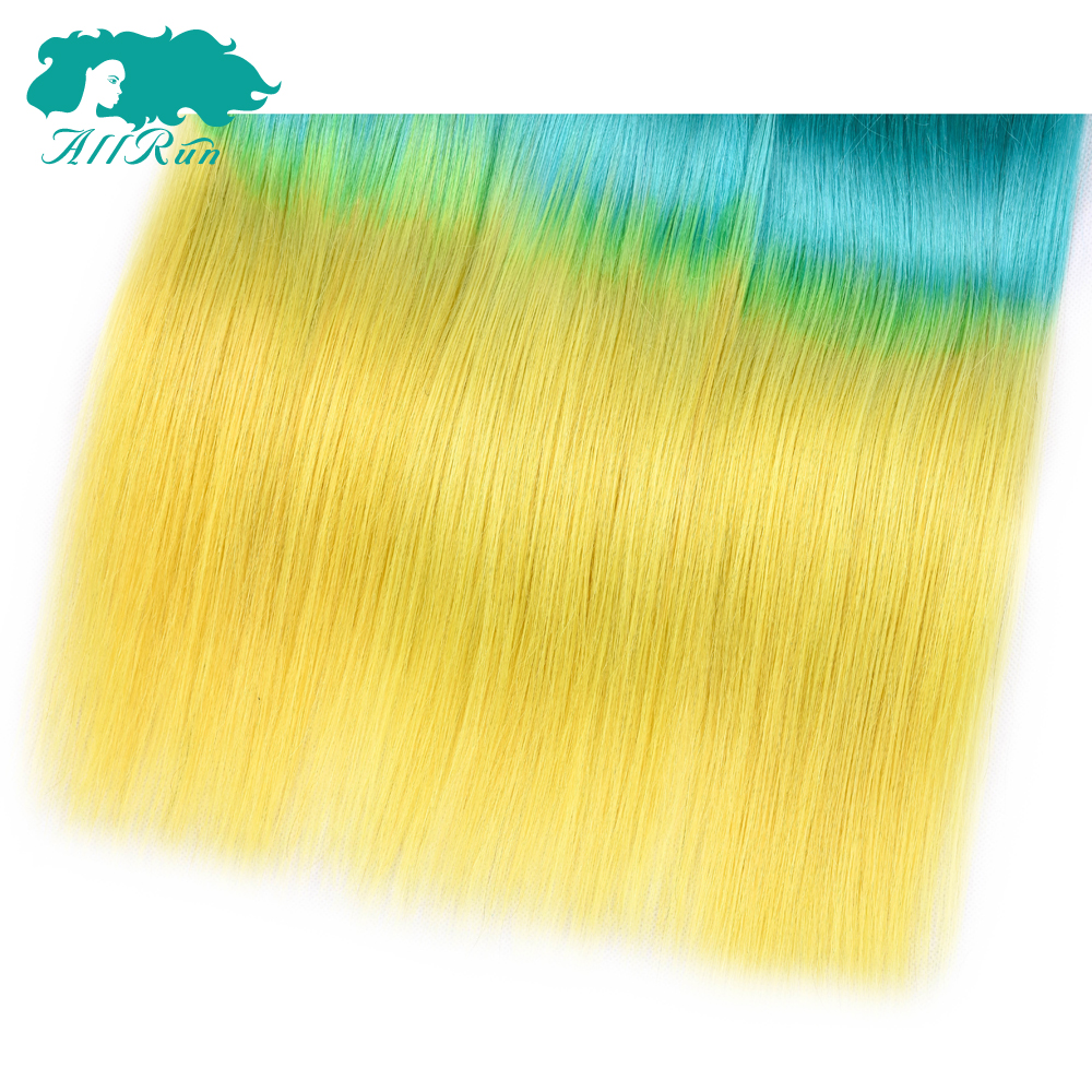virgin remy color hair bundles, 3 tone blue/green/yellow human hair extension