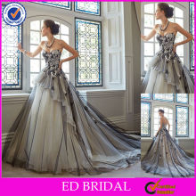 CN22 Designer Latest Flower Appliqued Corset A Line Black Wedding Dresses