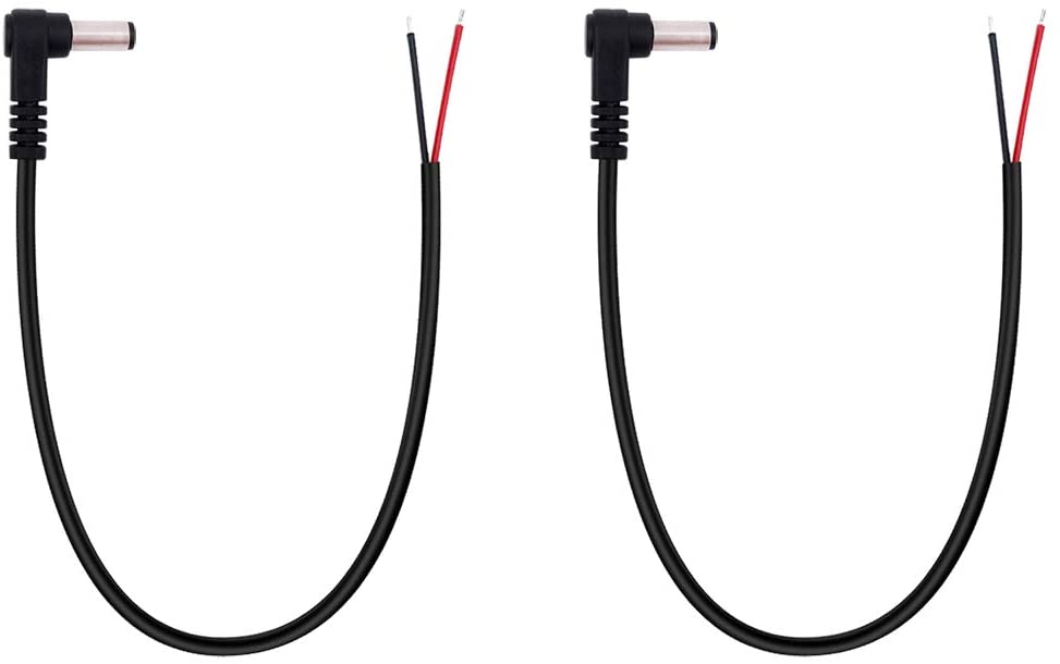5.5mm x 2.5mm 90 Degree Right Angle DC Power Male Plug Jack to Bare Wire Open End Pigtail Power Cable Cord for DC Power Supply C