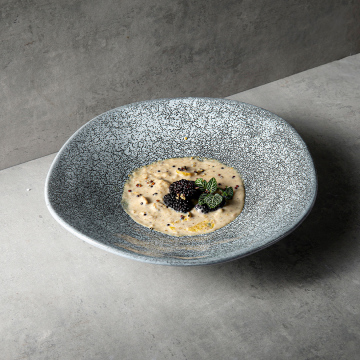 Luxury Gray Glazed German Porcelain Soup Plate - Handpainted Irregular Ceramic Bowl