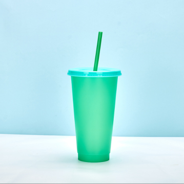 Portable color changing plastic water cup with straw