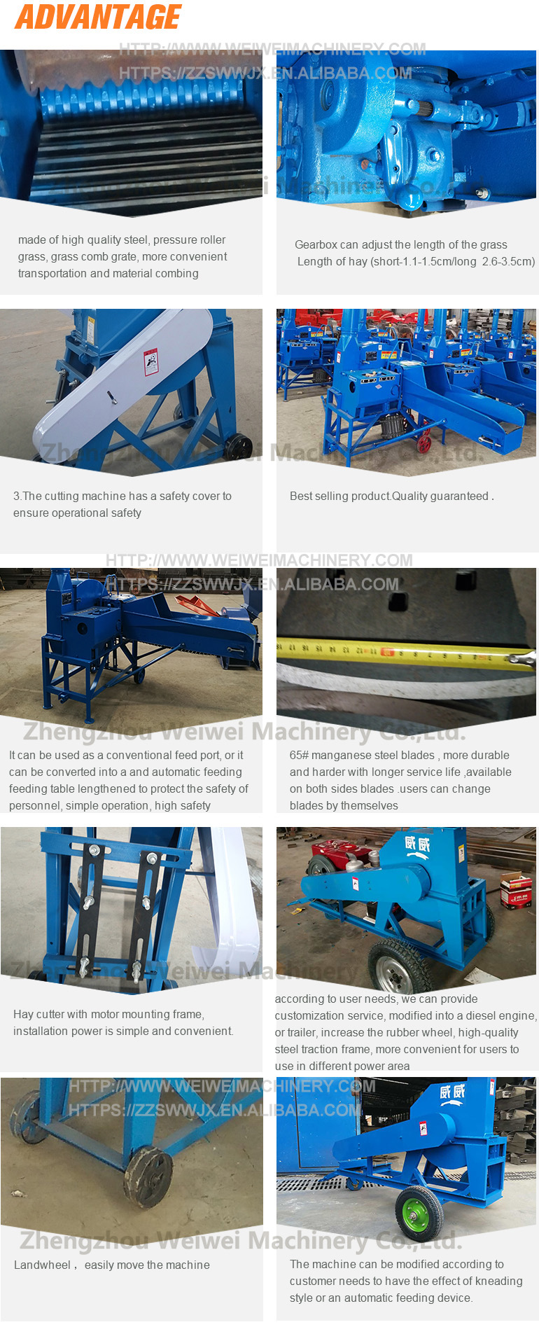 Weiwei 30 years manufacturer hay maize straw alfalfa hay cutter