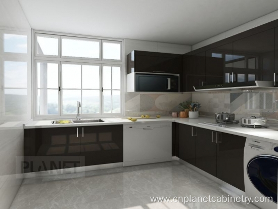 Color modular glossy lacquer fitted kitchen cabinet modern