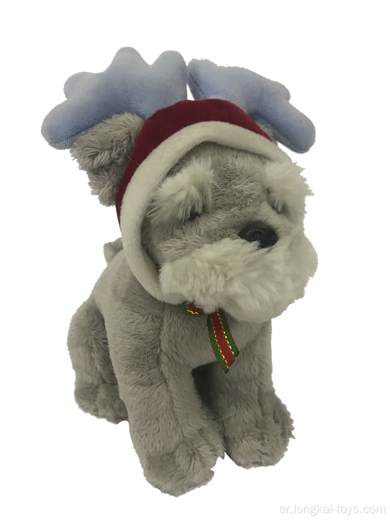 القطيفة الكلب مع قبعة عيد الميلاد رمادي