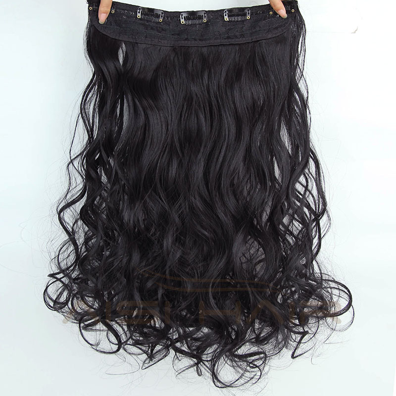 Synthetic Long Body Wave False Hairpieces 5 Clips In Hair Extensions Heat Resistant Black Brown Color Fiber