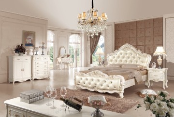 Guangzhou french white leather queen size bed loft bed