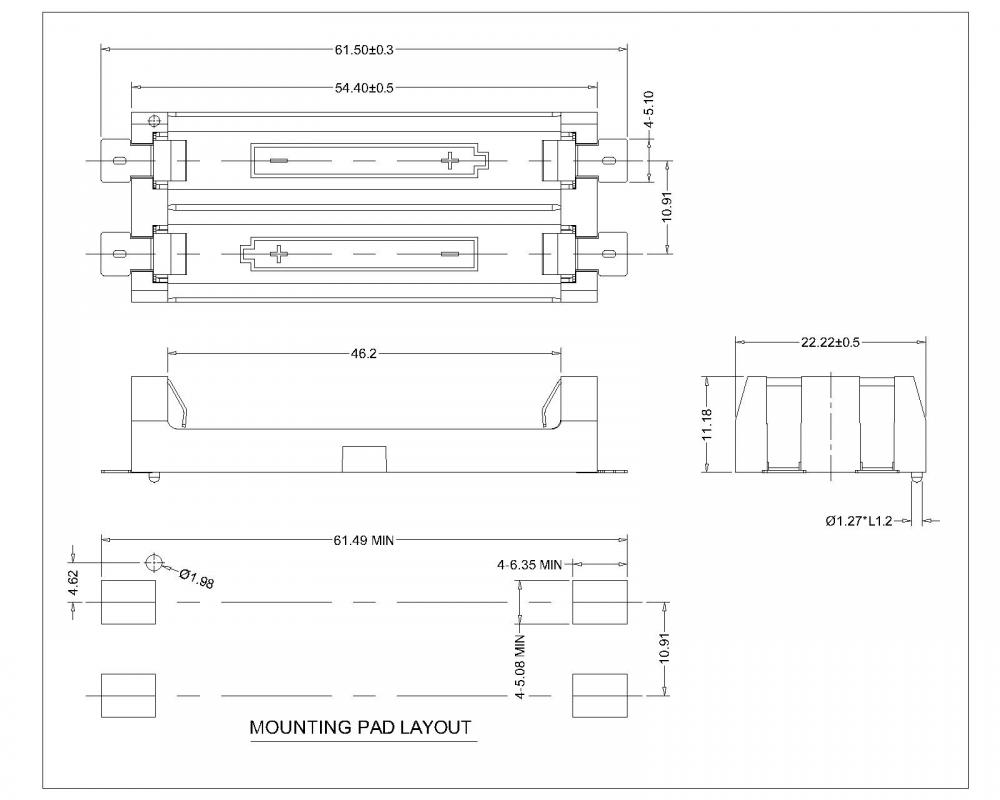 BBC-M-G0-A-2AAA-022 Çift AAA Pil Tutucu SMT