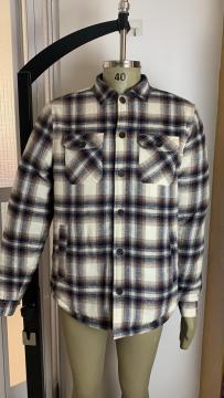 Men's Long Sleeve Plaid Quilted Sherpa Shirt Jackets