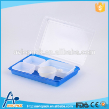 High quality light blue PS plastic dinnerware lunch box