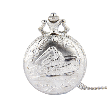 Running Steam Train Pocket Watch Chain silver Metal Dress Casual Men Women Fob Watch Antique Fashion