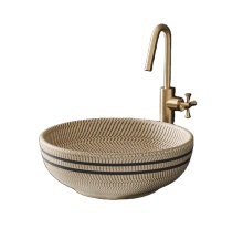Bathroom Round Bowl Carved Ceramic Vanity Sink Vessel Basin