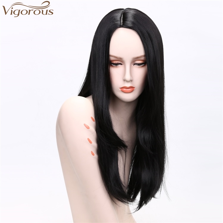 Vigorous Synthetic Wigs Natural Looking Cheap 24 Inches 1B Black Long Silky Straight Wavy Wig Side Part Heat Resistant