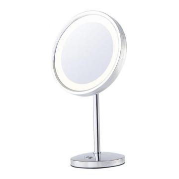 Round lighted table mirror